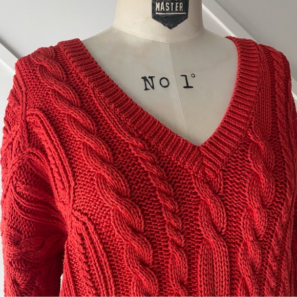 Vintage Perry Ellis Cable Knit V Neck Sweater - S - Picture 4 of 14